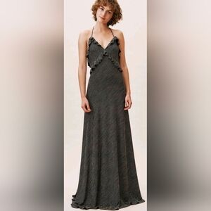 Jill Jill Stuart Black/Silver Metallic Stripe Gown